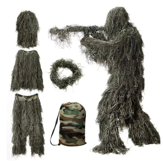 3D Grass Style Green Forest Ghillie Suit Sniper Tactical Paintball Game Camouflage Hunting Cloth Halloween Costume